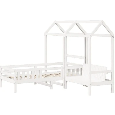 Image of vidaXL Bed and Bench Set with Roof without Mattress White 75x190 cm Small Single