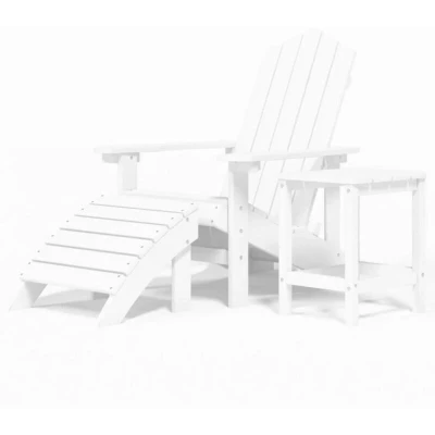 Image of vidaXL Garden Adirondack Chair with Footstool &amp; Table HDPE White