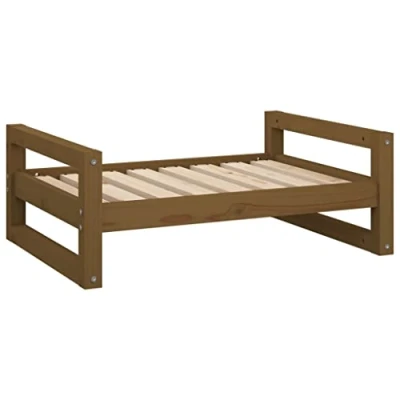Image of vidaXL Solid Pine Wood Dog Bed Honey Brown, Durable and Sturdy Frame, Easy to Assemble, Comfortable Spacious, Ideal for Pets, 75.5x55.5x28 cm