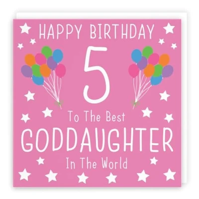 Image of Hunts England Goddaughter 5th Birthday Card Happy 5 To The Best In World Iconic Collection Fun Colourful