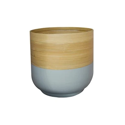 Image of Ivyline Round Bamboo Bowl Planter in Grey Lightweight, Stylish, Durable &amp; Waterproof Decorative Natural Finish Indoor Flower Pot H20cm x D23cm