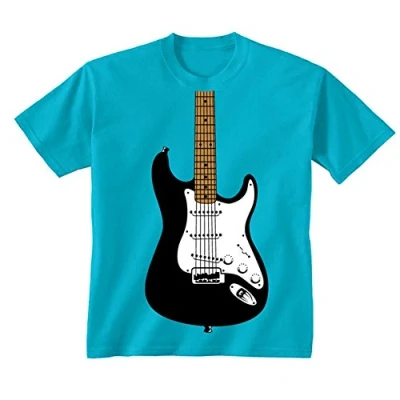 Image of Youth Kids Childrens Electric Guitar Image T Shirt Sapphire Blue 5 6 Years (S)
