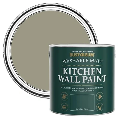 Image of Rust Oleum Green Washable Kitchen Wall Paint in Matt Finish Grounded 2.5L