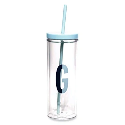 Image of Kate Spade New York Insulated Initial Tumbler with Reusable Straw, 20 Ounce Acrylic Travel Cup Lid, G (Blue)