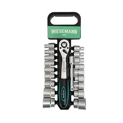 Image of Socket Wrench Set 20 pcs with 1/2&quot; Ratchet, 8mm 32mm Hexagon bit Inserts and Extension 125mm Chrome Vanadium Steel Holder from WIESEMANN 1893 I 80041