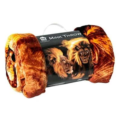 Image of Yorkshire Homeware Animal Pattern Luxury 3D Faux Fur Throws Blankets For Sofa Bed Double King Size (Double Lion, 150 x 200cm)