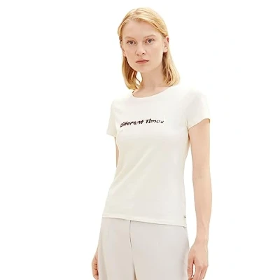 Image of TOM TAILOR Denim Women&#039;s 1038353 T Shirt with Print, 10348 gardenia White, XL
