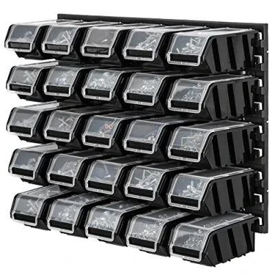 Image of KADAX Workshop Shelf, 58 x 39 cm Tool Wall Shelf Made of Robust Plastic, UV Resistant Storage System, Expandable Plates, for Garage (Black, 25 Pieces), K7699