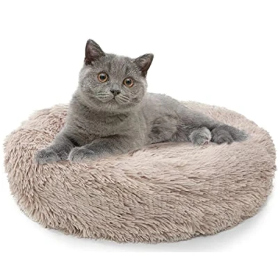 Image of Enjamoy Plush Donut Dog Bed, Calming Round Cat Bed Soft and Fluffy Cuddler Pet Cushion Self Warming Puppy Beds Machine Washable, Brown 50cm