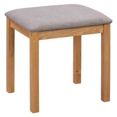 Image of Hallowood Furniture Hereford Grey Dressing Table Wooden Stool in Light Oak, Foot with Padded Seat, Shoe Changing Stool, for Bedrooms &amp; Living Room