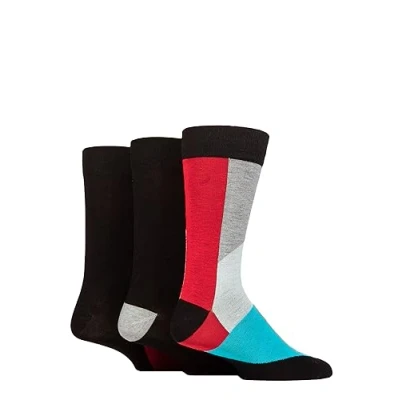 Image of Mens 3 Pair SOCKSHOP Wildfeet Patterned Spots and Stripes Bamboo Socks Shapes Black / Red Grey 7 11