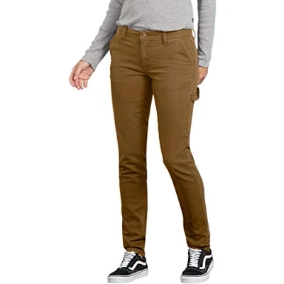 Image of Dickies, Women&#039;s, DUCK CARPENTER PANT SLIM STRAIGHT, BROWN DUCK, 30