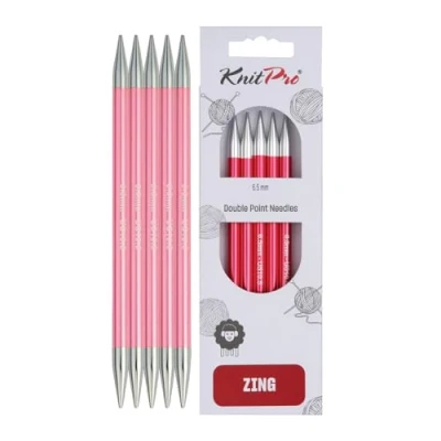Image of KnitPro KP47044 Zing: Knitting Pins: Sets of Five: Double Ended: 20cm x 6.50mm, Aluminium, Multi Colour, 6.5mm