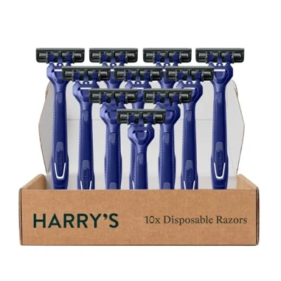 Image of Harry&#039;s Men&#039;s Disposable Razors, 3 Blade Razors with Lubricating Strip and Pivoting Head, 10 count