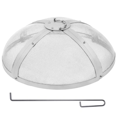 Image of VEVOR Fire Pit Spark Screen Round 20&quot;, Reinforced Heavy Duty Steel Metal Cover, Outdoor Firepit Lid, Easy Opening Top Covers with Ring Handle for Patio Pits Backyard