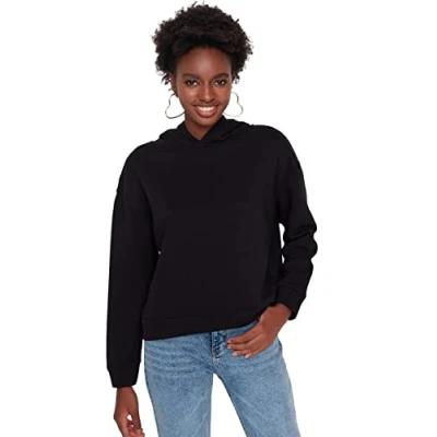 Image of Trendyol Women Basic Regular fit Hood Knitted Sweatshirt Schwarz