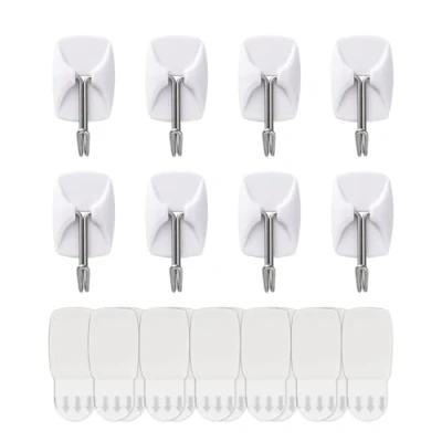 Image of 8 Hooks+12 Strips, White, Small Wire Toggle Hooks Value Pack, Organize Damage Free Utility Hooks, Hanging Heavy Duty with Adhesive No Tools Wall for Hanging, Without Nails
