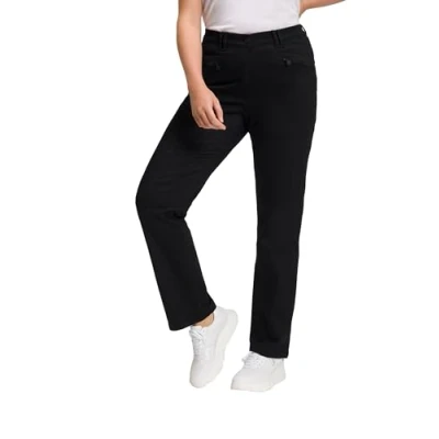 Image of Ulla Popken Women&#039;s Basic stretchhose Mony Trouser, Black, 45W x 32L