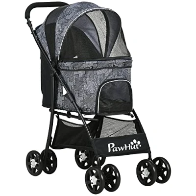 Image of PawHut Dog Pram Stroller Pet Pushchair with Universal Wheels, Brake for Small Dogs Grey