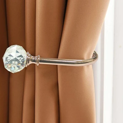 Image of PHOEWON Curtain Holdbacks Acrylic Crystal Ball Tie Backs U Shaped Metal Wall Mounted Hook backs, 2 Pack