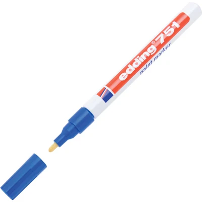 Image of edding 751 paint marker blue 10 pens round tip 1 2 mm for marking and labelling metal, glass, rocks or plastic heat resistant, permanent, smudge proof waterproof