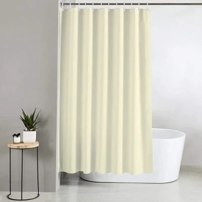 Image of Blue Canyon Plain Shower Curtains 100% Polyester Curtain Anti Bacterial Surface Treatment Water Repellent Weighted Hem 180 X 180cm 12 Reinforced Eyelets with Hooks Included (Cream)