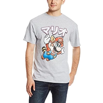 Image of Nintendo Men&#039;s Mario Away T Shirt, Athletic Heather, XXL