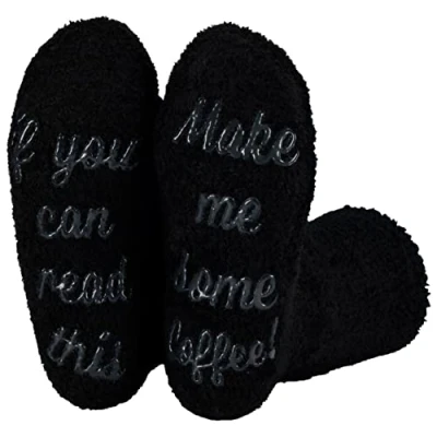 Image of Polar &#039;If You Can Read This&#039; Socks &#039;Bring Me Some Coffee&#039; Gift Packaging Present For Wife Womens Cute Funny Quote Cotton Indoor Thick Warm Thermal Her Cosy Fluffy Novelty