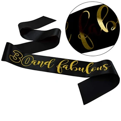 Image of All Tied Up UK Ltd 30th Birthday Sash 30 and Fabulous Thirtieth Gift Luxurious (Black)