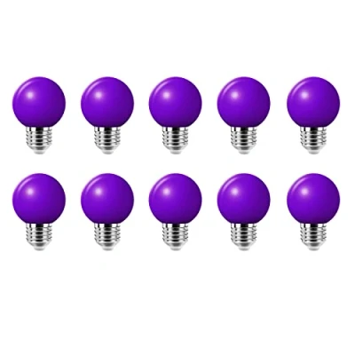 Image of jiotouhu 10 Pack of E27 g45 2w Screw Cap Coloured Light Bulbs Lamps for Outdoor and Indoor,Purple