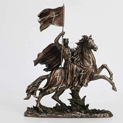 Image of Veronese Design Medieval Crusader Knight in Armor On Horseback Tabletop Statue