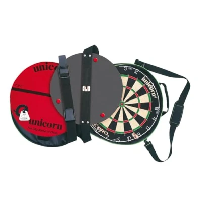 Image of Unicorn Portable Dartboard Darts Board on Tour Eclipse Pro Sisal Bristle with Door Fixings Bag Handles &amp; Adjustable Shoulder Strap Round Oche Mat and Ochemate Measure