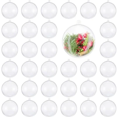 Image of THE TWIDDLERS 48 Clear Plastic Empty Baubles to Fill DIY Transparent Crafts Fillable Bauble Hanging Ornament Ball Decoration 6cm