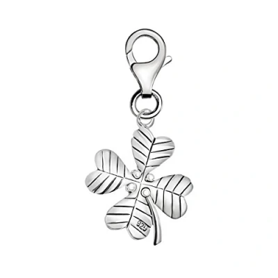 Image of Quiges 925 Sterling Silver 3D Good Luck 4 Leaf Clover Lobster Clasp Charm Clip on Pendant