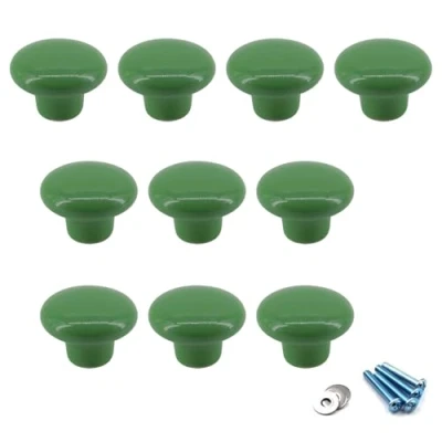 Image of Green Ceramic Round Knobs Cabinet Knob Handle Pull for Kids&#039; Room Dresser Drawers (Pack of 10 Screws Included)