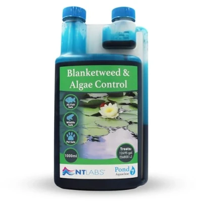 Image of NT Labs Pond Aquaclear, Blanketweed &amp; Algae Control, Blue Dye For Water/Water Features,Stops The Growth of Green and Blanket Weed, Filters Out UV Light (1 litre)