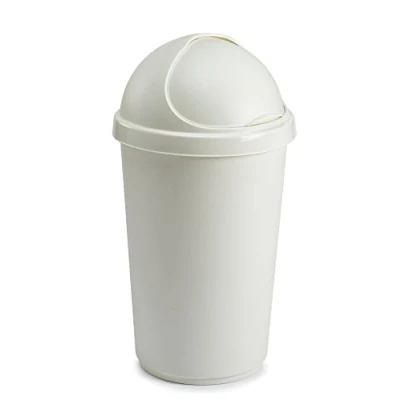 Image of Whitefurze 50Lt Cream Plastic Flip Top Bullet Bin Waste Paper Rubbish Kitchen Office