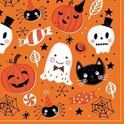 Image of DAISY 3 Ply Halloween Theme Decoupage Serviettes Tissue Paper Napkins 33cm x Pack of 20 (Orange Booo)