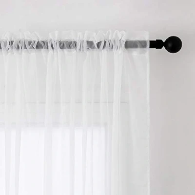 Image of MIULEE 2 Panels Solid Color Sheer Window Curtains Christmas Decoration Smooth Elegant Voile Panels/Drapes/Treatment for Bedroom Living Room White 55&quot; Wx69 L, Rod Pocket