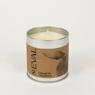 Image of St. Eval Orange &amp; Cinnamon Scented Tin Candle Wax Refreshing Fragrance Warm Tangy with Hints of Spicy Cinnamon, Aniseed and Sweet Vanilla Made in Cornwall