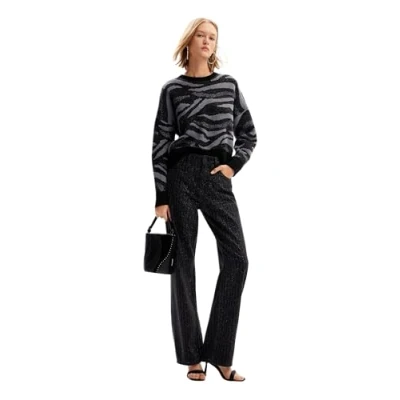 Image of Desigual Women&#039;s Woman Flat Knit Thin Gauge Pullover Sweater Black
