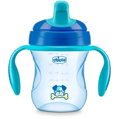 Image of Chicco Semi Soft Spout Trainer Spill Free Sippy Cup 7oz. Blue 6m+