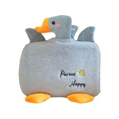 Image of VIONNPPT T Cartoon Duck Hot Water Bag, Bottle with Plush Cover, 1.5 L Large Hand Warmer Bottles Kangaroo Pocket, Bag for Stomach Back Neck (Grey)