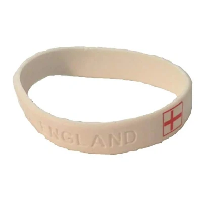 Image of England Rubber Wristband Bracelet St George Cross Football Rugby Cricket White