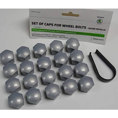 Image of Skoda Genuine Alloy Wheel Bolt Nut Caps Covers 17mm (Silver Metallic x20)