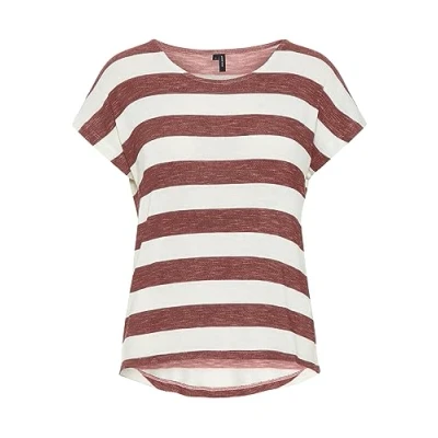 Image of VERO MODA Women&#039;s Vmwide S/L Top Ga JRS Noos, Marsala/Stripes: Snow White, M