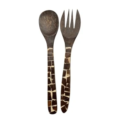 Image of VIE Salad Servers, Coconut Wood with Chip Inlay, 30x7cm