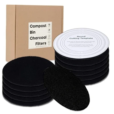 Image of Perfnique Compost Bin Charcoal Filters, 12 Pack Filter Replacement for Bucket, Kitchen Countertop Longer Lasting Activated Carbon Filters Pail Composter