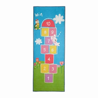 Image of Relaxdays Children&#039;s Playmat with Hopscotch Game, WXD: 180 x 70cm, Short Pile, Rubberised Anti Slip Underside, Colourful