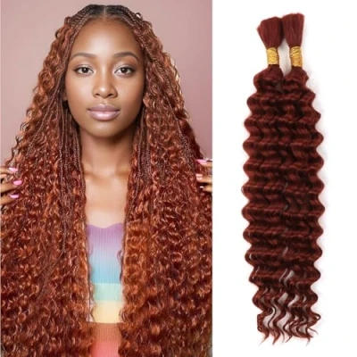 Image of Human Braiding Hair for Boho Knotless Braids Bulk Curly Bundles Micro Wet and Wavy Water Wave No Weft Extension (350#, 16 Inch(50g/Bundle x2))